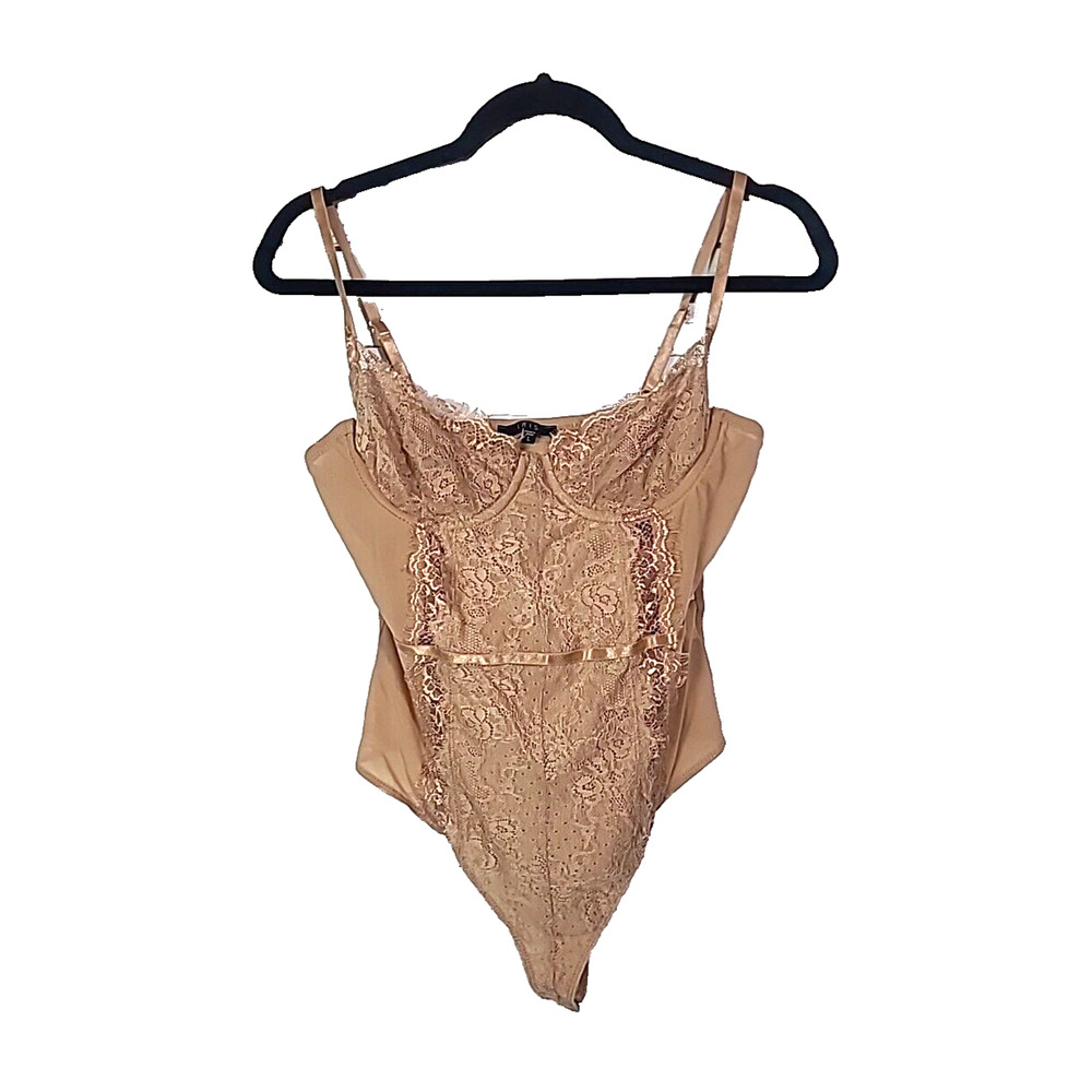 IRIS Brown Floral‎ Lace Teddy One Piece Underwire Bodysuit Womans Size Large